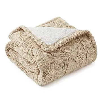 Amélie Home Reversible Sherpa Cable Knit Throw Blanket Soft Cozy Warm Winter Fleece Throw Blankets ...
