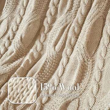 Amélie Home Reversible Sherpa Cable Knit Throw Blanket Soft Cozy Warm Winter Fleece Throw Blankets for Couch Bed Living Room, Beige, 50x70