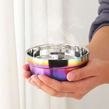 dongbo Stainless Steel Cereal Bowls: Metal Soup Bowl Sets of 6 - Double Walled Insulated Large Serving Rice Bowl - Unbreakable Deep Bowls for kitchen 340 ml Appr. Rainbow