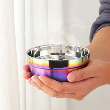 dongbo Stainless Steel Cereal Bowls: Metal Soup Bowl Sets of 6 - Double Walled Insulated Large Serving Rice Bowl - Unbreakable Deep Bowls for kitchen 340 ml Appr. Rainbow