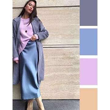 Zeagoo Womens Midi Skirt Satin High Waist Skirt Elegant Silk Skirts Clear Blue