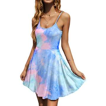 ACEVOG Summer Dresses for Women Beach Casual Floral Spaghetti Strap Fit & Flare Sun Dress Midi V Nec...