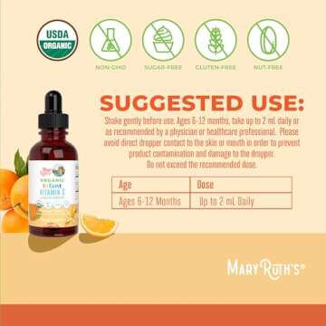MaryRuth Organics Infant & Baby Vitamin C Supplement | USDA Organic Vitamin C Liquid Drops for Infants | Ages 6-12 Months | Immune Support | Overall Health | Vegan | Non-GMO | Gluten Free | 2 Fl Oz