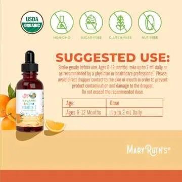 MaryRuth Organics Infant & Baby Vitamin C Supplement | USDA Organic Vitamin C Liquid Drops for Infants | Ages 6-12 Months | Immune Support | Overall Health | Vegan | Non-GMO | Gluten Free | 2 Fl Oz