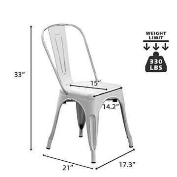 Bonzy Home Metal Dining Chairs Distressed Style, Stackable Side Chairs with Back, Indoor Outdoor Use Chair for Farmhouse, Patio, Restaurant, Kitchen, Set of 4(Distressed White)