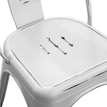 Bonzy Home Metal Dining Chairs Distressed Style, Stackable Side Chairs with Back, Indoor Outdoor Use Chair for Farmhouse, Patio, Restaurant, Kitchen, Set of 4(Distressed White)