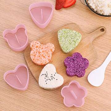 AYCCNH Non Stick Onigiri Mold Triangle, Heart, Bear and Plum Blossom Shaped Rice Ball Press Molds, C...
