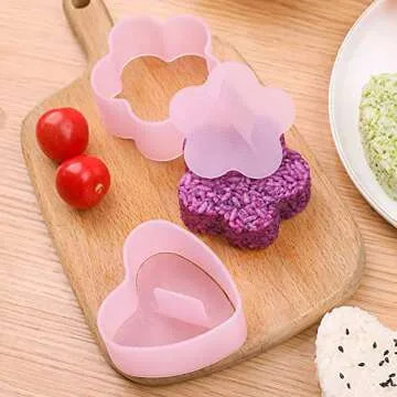 AYCCNH Non Stick Onigiri Mold Triangle, Heart, Bear and Plum Blossom Shaped Rice Ball Press Molds, Creative Sushi Rice Making Kit, With Small Rice Paddle (4 Pieces)