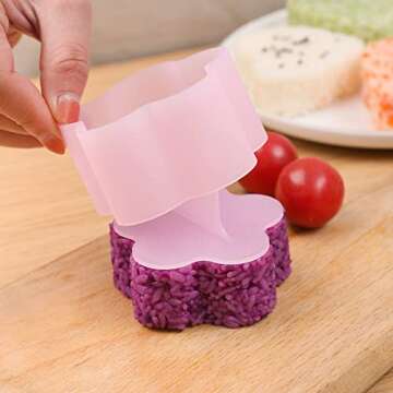 AYCCNH Non Stick Onigiri Mold Triangle, Heart, Bear and Plum Blossom Shaped Rice Ball Press Molds, Creative Sushi Rice Making Kit, With Small Rice Paddle (4 Pieces)