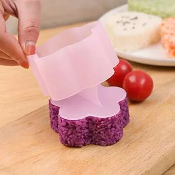AYCCNH Non Stick Onigiri Mold Triangle, Heart, Bear and Plum Blossom Shaped Rice Ball Press Molds, Creative Sushi Rice Making Kit, With Small Rice Paddle (4 Pieces)