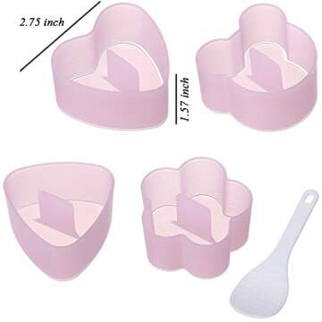 AYCCNH Non Stick Onigiri Mold Triangle, Heart, Bear and Plum Blossom Shaped Rice Ball Press Molds, Creative Sushi Rice Making Kit, With Small Rice Paddle (4 Pieces)