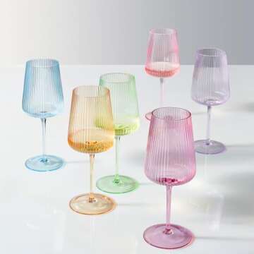 Khen Ripple Bright Colored Wine Glasses Set of 6 Elegant