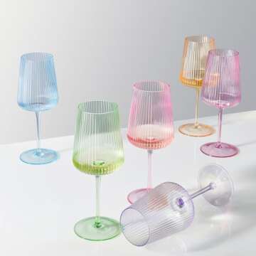 Khen Ripple Bright Colored Wine Glasses Set of 6 Elegant