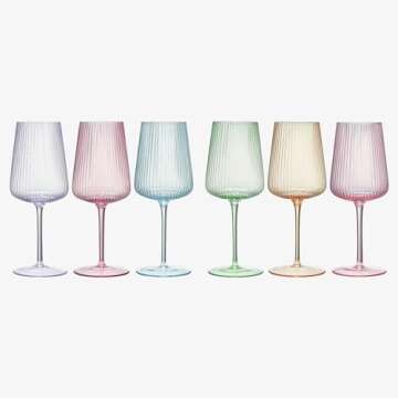 Khen Ripple Bright Colored Wine Glasses Set of 6 Elegant