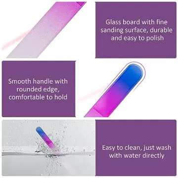 EAONE Crystal Glass Nail File with Case 3 Pack, Double-Sided Etched Fingernail Files for Natural Nails Professional Footnail Care Tool, Stocking Stuffers for Women Girls Gifts