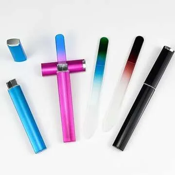 EAONE Crystal Glass Nail File with Case 3 Pack, Double-Sided Etched Fingernail Files for Natural Nails Professional Footnail Care Tool, Stocking Stuffers for Women Girls Gifts