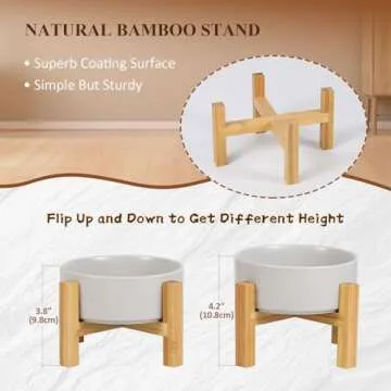 Elevated Ceramic Cat Bowl with Bamboo Stand for Pets