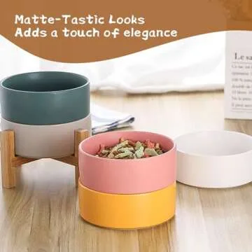 Elevated Ceramic Cat Bowl with Bamboo Stand for Pets