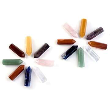 Jovivi 8pcs 35mm Chakra Crystals Quartz Healing Wands Kit Reiki Tumbled 6 Facet Single Point Stones Bohemian Meditation Set