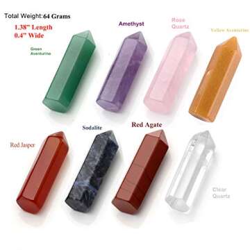 Jovivi 8pcs 35mm Chakra Crystals Quartz Healing Wands Kit Reiki Tumbled 6 Facet Single Point Stones Bohemian Meditation Set