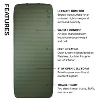 Exped MegaMat 10 - Self Inflating Camping Bed, 4" Thick