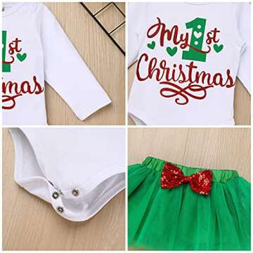 My First Christmas Baby Girl Outfit 4pcs Holiday Set