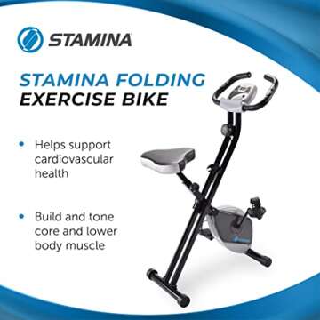 Stamina Folding Exercise Bike 182 - Foldable Exercise Bike with Smart Workout App, Stationary Bike f...