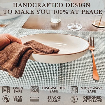 Mora Ceramic Large Pasta Bowls Set of 4 - Durable & Safe