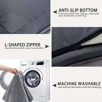 Orthopedic Dog Bed Waterproof Deluxe Plush Dog Beds with Removable Washable Cover Anti-Slip Bottom Pet Sleeping Mattress for Large, Medium, Jumbo, Small Dogs, 35 x 22 inch, Gray