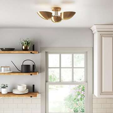 Nathan James Argo Semi Mount Flush Ceiling Light, 3-Lights Modern Retro Lighting with Black Rounded ...