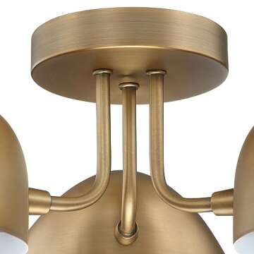 Nathan James Argo Semi Mount Flush Ceiling Light, 3-Lights Modern Retro Lighting with Black Rounded Shades for Hallway, Dining Room and Bedroom, Vintaged Brass
