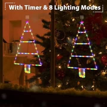 LYHOPE Christmas Decorations Lights, LED Christmas Ladder Light 2ft, 8 Modes & Timer Battery Christm...