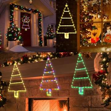 LYHOPE Christmas Decorations Lights, LED Christmas Ladder Light 2ft, 8 Modes & Timer Battery Christmas Lights, Xmas LED Ladder Tree Light for Window Wall Home Garden Outdoor Indoor Decor (Multicolor)