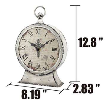 Stonebriar Large 12 Inch Decorative Battery Operated Table Top Clock with Roman Numerals and Antique Finish, 12", Worn White