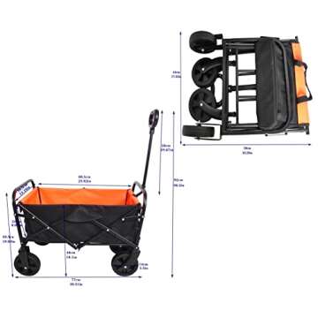 Foldable Garden Beach Cart, Perfect for Shopping and Outdoor Adventure - Mini Portable Wagon with Sturdy and Durable Design (Black+Yellow)