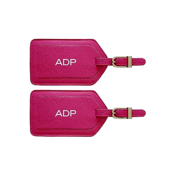 Elegant Personalized Monogrammed Pink Leather Luggage Tags - 2 Pack