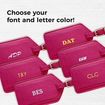 Personalized Pink Leather Luggage Tags Monogrammed 2 Pack