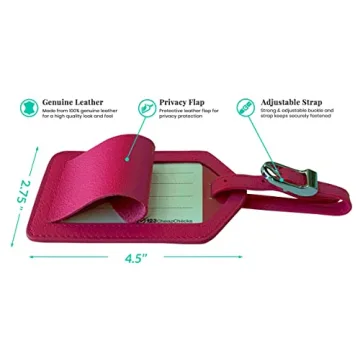 Personalized Pink Leather Luggage Tags Monogrammed 2 Pack