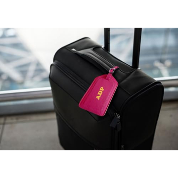 Personalized Pink Leather Luggage Tags Monogrammed 2 Pack