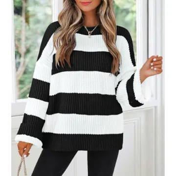 Buy ZESICA Women's Oversized Striped Color Block Sweater