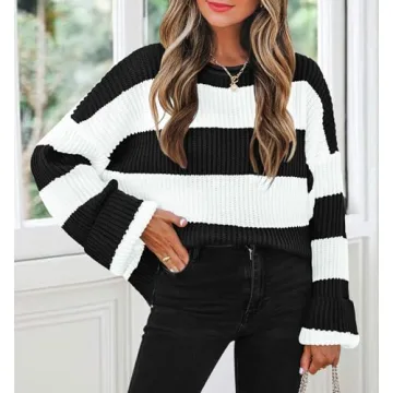 Buy ZESICA Women's Oversized Striped Color Block Sweater