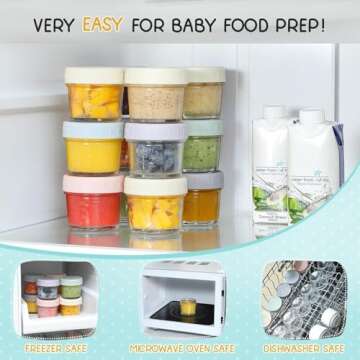VITEVER 6 Pack Glass Baby Food Storage Containers - 4 oz Baby Food Storage Jars With Lids, Baby Food Maker, Microwave, Dishwasher & Freezer Safe