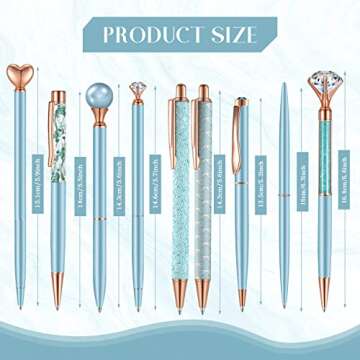 Janmini 9 Pcs Ballpoint Pens Set Metal Crystal Diamond Glitter Pens for Journaling Black Ink Pretty ...