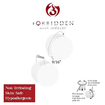 Forbidden Body Jewelry Set of 9/16 Inch White Acrylic Ear Gauges, 14mm Solid Double Flared Saddle Pl...