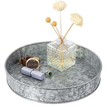 MyGift Rustic Metal Round Serving Tray - 11 Inch
