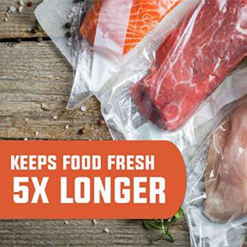 PrimalTek 11” x 20’ Cut-to-Size Vacuum Bag Rolls — 6 Rolls Included, User Friendly for Food Preservation — Microwave, Freezer and Boil Safe, BPA-Free, Compatible with Most Vacuum Sealer Machines