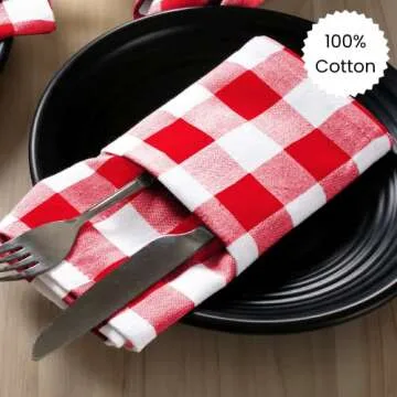 Dine n Decor Buffalo Plaid Cloth Napkins 100% Cotton - Ideal for Events Wedding Christmas Easter - Perfect Everyday Use Cloth Napkins 18x18 - Set of 12 Gingham Check Napkins- Red White