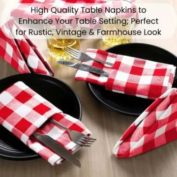 Dine n Decor Buffalo Plaid Cloth Napkins 100% Cotton - Ideal for Events Wedding Christmas Easter - Perfect Everyday Use Cloth Napkins 18x18 - Set of 12 Gingham Check Napkins- Red White