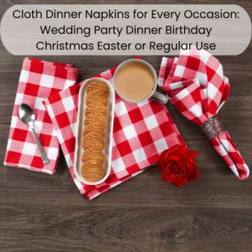 Dine n Decor Buffalo Plaid Cloth Napkins 100% Cotton - Ideal for Events Wedding Christmas Easter - Perfect Everyday Use Cloth Napkins 18x18 - Set of 12 Gingham Check Napkins- Red White