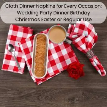 Dine n Decor Buffalo Plaid Cloth Napkins 100% Cotton - Ideal for Events Wedding Christmas Easter - Perfect Everyday Use Cloth Napkins 18x18 - Set of 12 Gingham Check Napkins- Red White